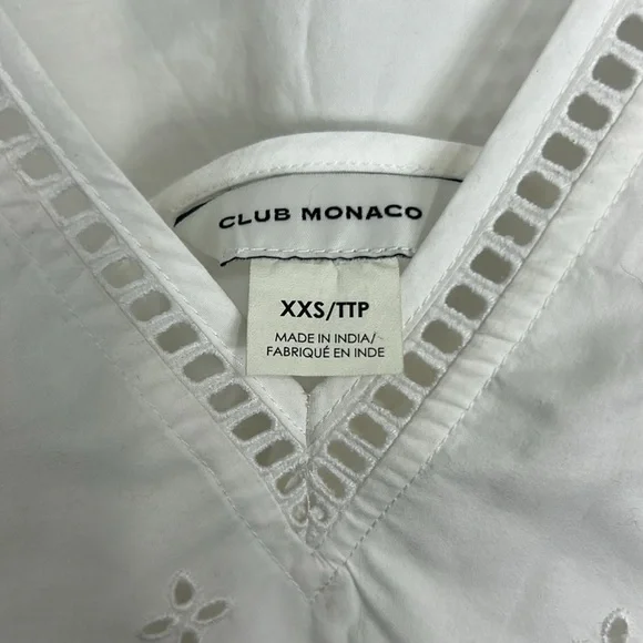 CLUB MONACO Women's Eyelet lightly lined Mini Dress 3/4 Sleeve White. Loose fit - Picture 7 of 11